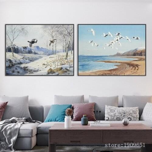 Classical watercolor migratory tree birds landscape canvas printings oil painting printed on cotton wall art decoration picture