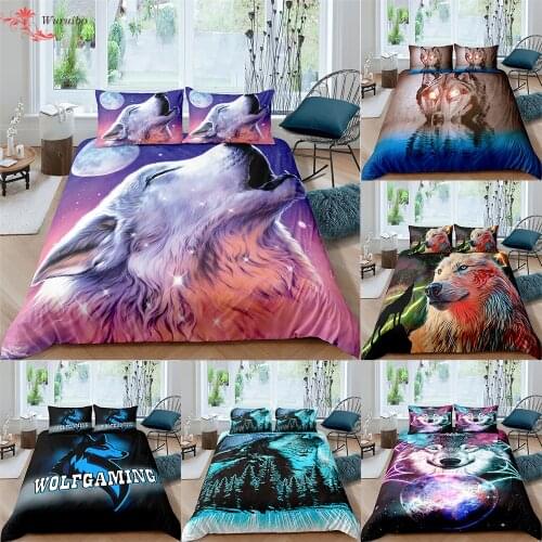 Ethnic Animal Wolf Print Bedding Set 2/3Pcs Double King Queen Bed Cover 90/135/150 Bedroom Teens Single Duvet Quilt Covers Sets