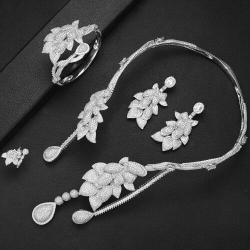 LARRAURI 2019 Luxury 4PCS Jewelry Sets Silver Bangle Earrings Necklace Ring Accessories Trendy Fashion Jewelry Sets for Women