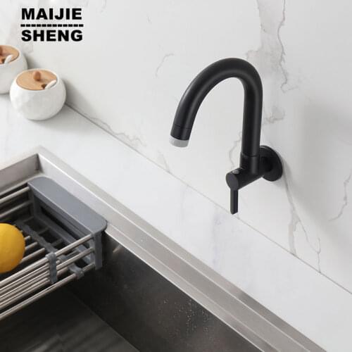Brass Wall Mounting Fast On Faucet Kitchen Sink Sink Single Cold Faucet Wall Mounted Installation NIERSI Fauce