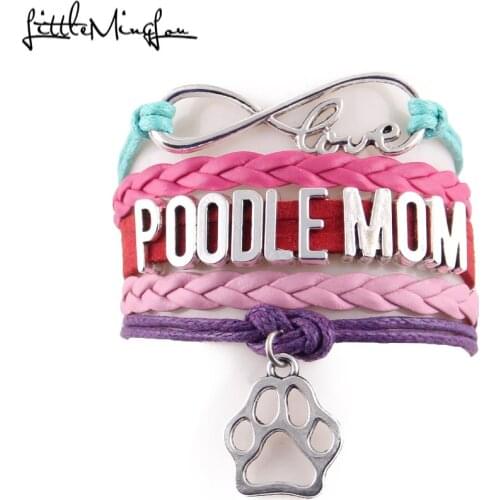Little Minglou Infinity Love POODLE MOM bracelet dog pet paw charm leather wrap men bracelets & bangles for Women jewelry