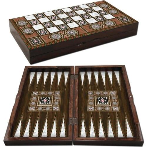 Massive Mother of Pearl Backgammon Set Big Size, Solid Wood Case, Family Board Game, Sedef Tavla Set