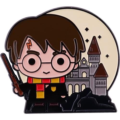 Cute Cartoon Character brooch Hgwarts Castle Backdrop Pin badge