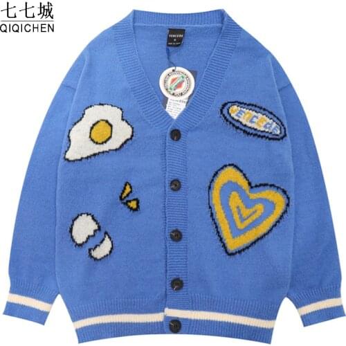 Cartoon Sweater Men Women Soft Egg Cardigan Winter Hip Hop Knitwear Sweaters Japan Coat Streetwear Loose Jackets Tops 2021