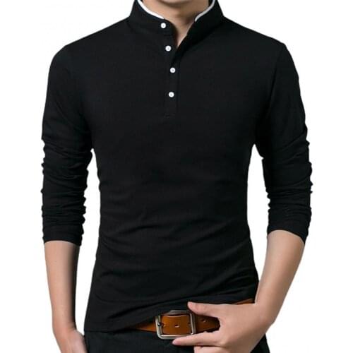 Men T-Shirts Solid Color Long Sleeve Stand Collar Base T-shirt Buttons Sweatshirt Oversize Men Streetwear Office T-Shirts