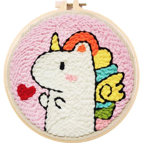Heart Unicorn Punch Needle Embroidery Kit for Beginners Easy Embroidery DIY Needlework Wool Work Home Decor Custom Embroidery