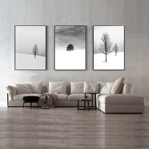 Nordic Wall Poster Printing Canvas Painting Modern Minimalist Snow Mountain Dead Tree Landscape Home Mural Decor Living Room