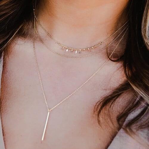 2020 New Vintage Rectangular Sequin Pendant Necklaces For Women Fashion Multilevel Simple Geometric Female Necklace Jewelry