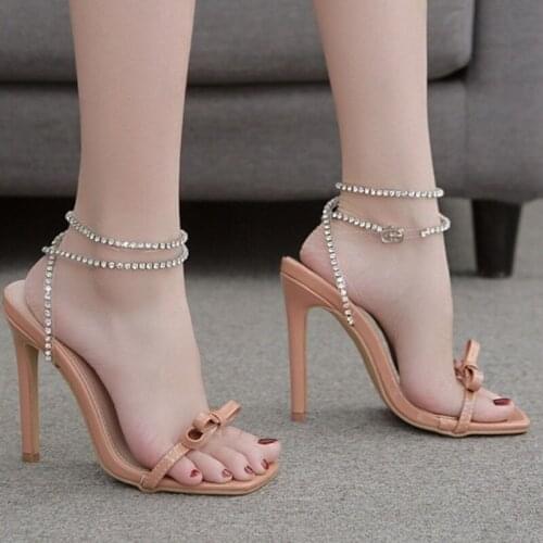 2021 New Summer Women High Heels Shoes Bowtie Transparent Rhinestone Sandals Gladiator Sexy Pumps Party Wedding Ladies Shoes