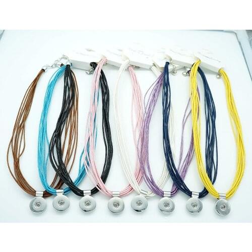 New DJ0094 Colorful Multilayer leather Snap necklace 50cm fit DIY 18MM snap buttons jewlery wholesale