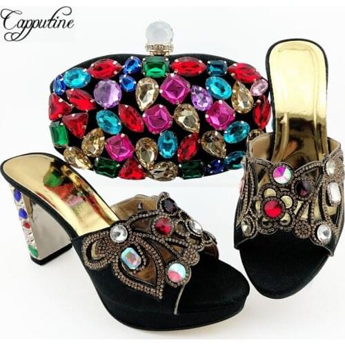 Capputine 2019 New Arrival Summer Shoes And Bag Sets African Style High Heels Shoes And Bag To Math Set For Party 8Colors
