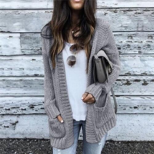 Solid Color Cardigan Long Sleeve Knitted Sweater Women Open Stitch Casual Sweaters Autumn Invierno New Loose Cardigan Mujer