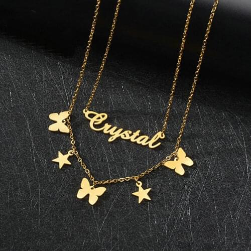 Custom butterfly Name Layer Necklace For Women Personalized Gold Stainless Steel personalized Jewelry Wedding Gift
