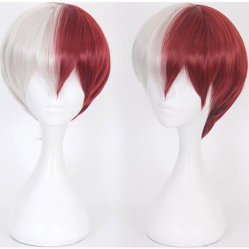 Anime My Hero Academia Boku no Hiro Akademia Shoto Todoroki Shouto White And Red Cosplay Wig+Wig Cap