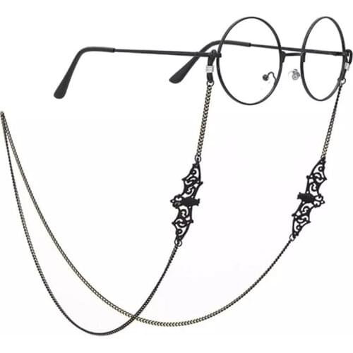 Retro Black Hollow Bat Glasses Chain Black Pendant Glasses Hanging Chains Sunglasses Metal Glasses Rope Cosplay Accessories