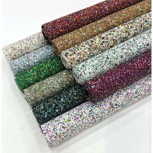 Multicolored Colorful Shiny Chunky Glitter Faux Leather Fabric Sheet for Making Shoe/Bag/DIY Accessories/Hair Bow