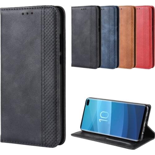 Luxury Retro Flip PU Leather Cover for Samsung Galaxy S10+ S10 Plus Case G975N/U G975FD Wallet Card Stand Magnetic Book Cover