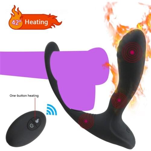 Sex Shop Prostate Massage Anal Dildo Vibrators With Penis Cock Ring Remote Wireless Heating Vibrator Adult Anal Sex Toys for Men