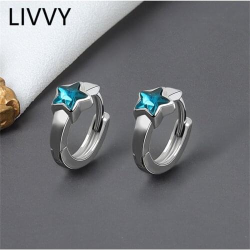 LIVVY Prevent Allergy Silver Color Blue Star Lines Earrings For Women Couples Handmade Jewelry 2021 Trendy