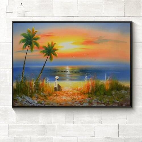 Modern Wall Picture Morning Sunrise Seascape Painting 100%Hand Painted Oil Painting on Canvas Wall Art Pictures for Living Room