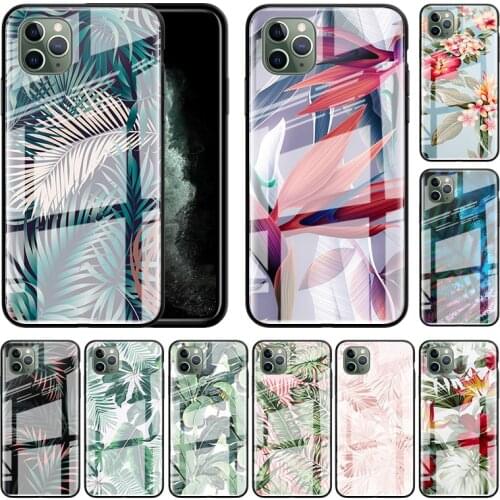Glass Case For Apple iPhone 11 12 Pro Max 8 7 XR XS X 6 6S Plus SE 2020 Capa Phone Cover Fundas Shell Tropical Green Plant Leaf
