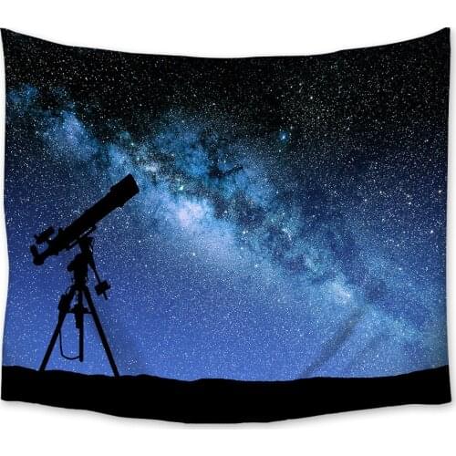 Telescope Starry Sky Tapestry Wall Hanging Polyester Home Bedroom Decor Bedspread Beach Mat Blanket Yoga Mat Tapestries
