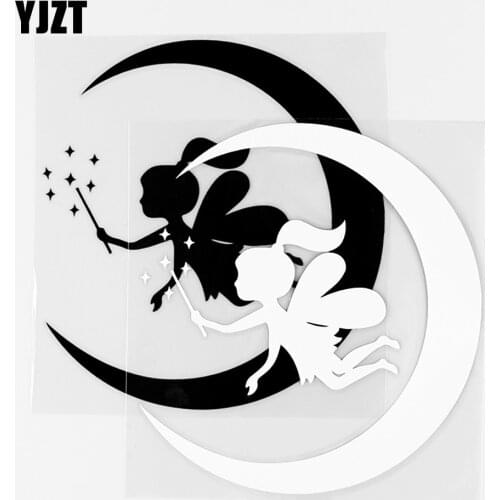 YJZT 12.8×13.6CM Angel In The Stars And Moonlight Beautiful Car Stickers Vinyl Decals Black / Silver 10A-0654
