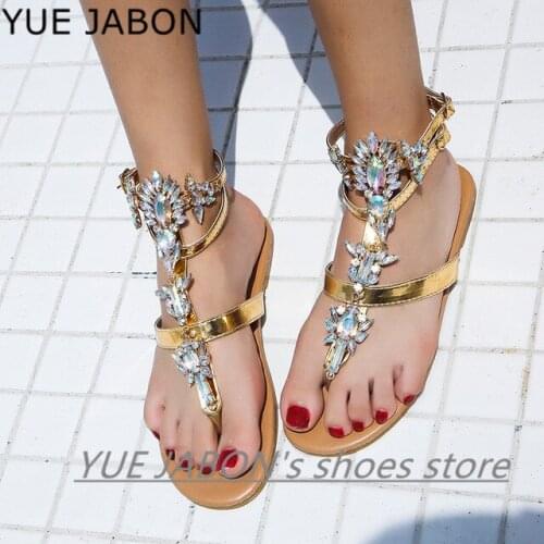 Women Sandals Bling Crystal Summer Shoes Woman Beach Flat Sandals Flip Flop Ladies Soft Bottom Slippers Bohemia Femmes Sandales