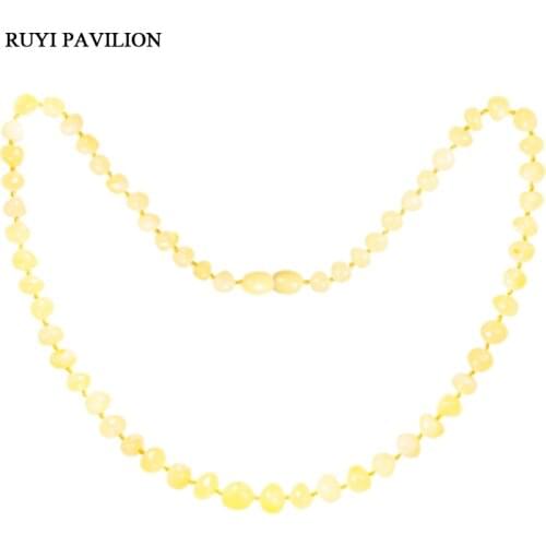 RUYI PAVILION Natural Baltic Amber Necklace Women Long Handmade Polished Baroque milk-yellow color 45CM