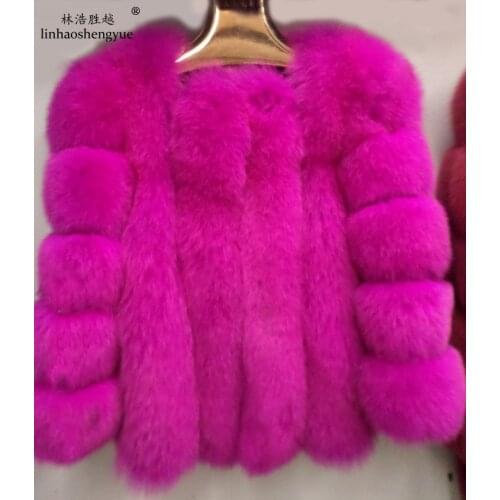 Linhaoshengyue real fox fur coat with sleeve natural fox fur coat