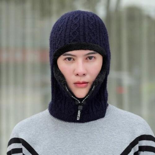 Winter Warm Beanies For Men Thick Woolen Knitted Hat Mens Face Mask Hooded Earmuffs Hats Cold-proof Neck Ski Cap Chapeau homme