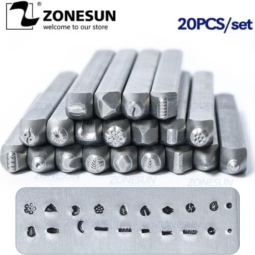 ZONESUN 20PCS Custom Jewelry Metal Stamps Flower Moon Heart Symbol Leather Punch Die Craft Supplies LOGO Steel Metal Tool