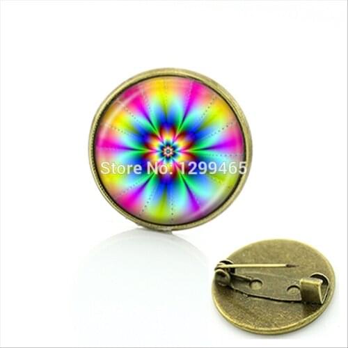 2017 Real Glass Pin Broche Souvenirs Gift Kaleidoscope Circle Art Jewelry New Mandala Brooch Religion Flower Brooches C 270