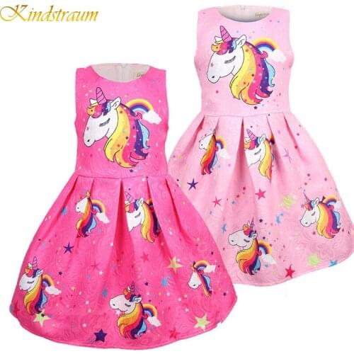 2019 Girls Dresses Kindstraum Kids Sleeveless unicorn printed Dresses Party Dress Toddler Princess Dresses For Girl 3-7 Y DC023