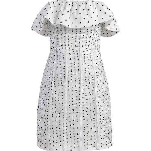 2021 Summer New Style Polka Dot Mesh Women Mini Dress Big Ruffles Sexy Strapless Backless Tight Lady Short Dress