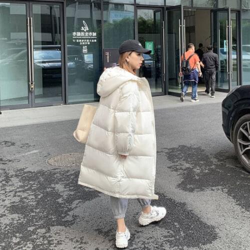 2021 Winter Women Down Jackets Coats Female Long Slim Zipper Solid Color Coat Jackets Outerwear Ladies Hooded Parka Clothes Q210