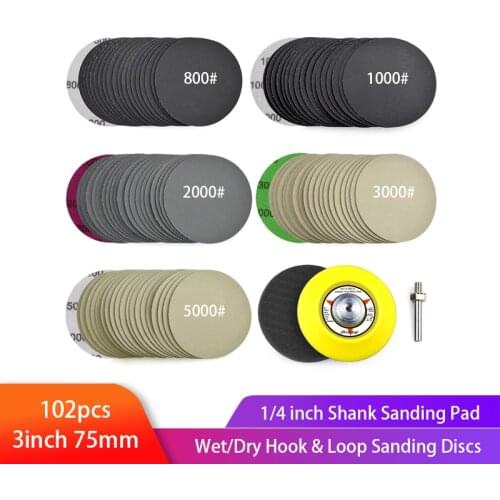 3 Inch Sanding Discs Assorted 800-5000 Grit Silicon Carbide Wet/Dry Sanding Paper with 1/4 inch Shank Sanding Pad Buffering Pad