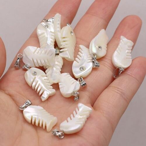 3PCS Natural Freshwater Shell White Fish Shape with Diamond Pendant Making DIY Fashion Necklace Earrings Jewelry Decoration Gift