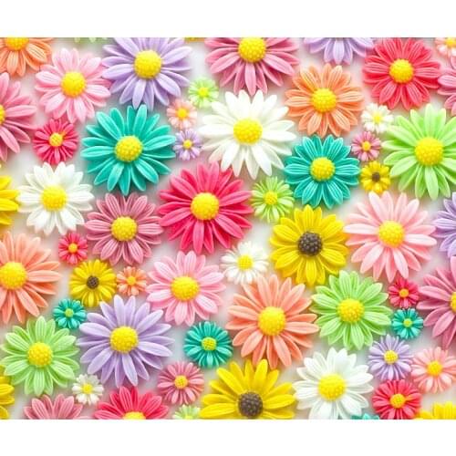300pcs Resin Flower Cabochons - 8mm-26mm Daisy - Pastel and Bold Tropical Colors Mix