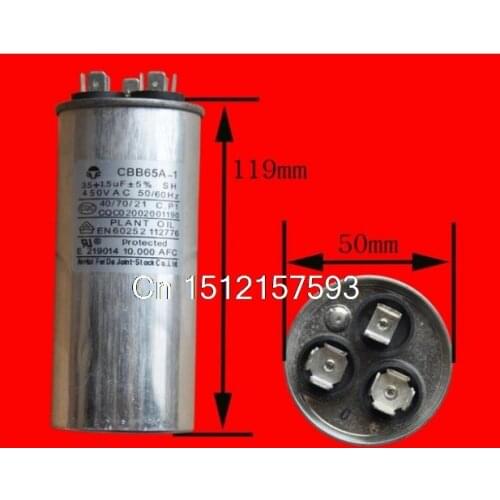 450VAC 1.5uF+35uF Motor Run Start Capacitor for Air Conditioner 35+1.5UF CBB65A-1