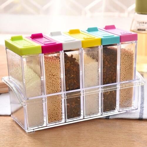 6Pcs Seasoning Box Mulitfunctional Spice Salt Pepper Container Box Bottle Jar Condiment Storage Home Dustproof Seasoning Rack