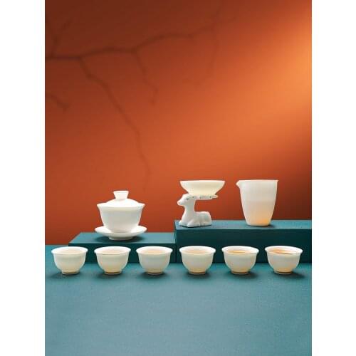 Sheep Fat Jade White Porcelain Tea Set Set Kung Fu Tea Cup Home Living Room Office Meeting Guests China Tea Porcelain Gaiwan