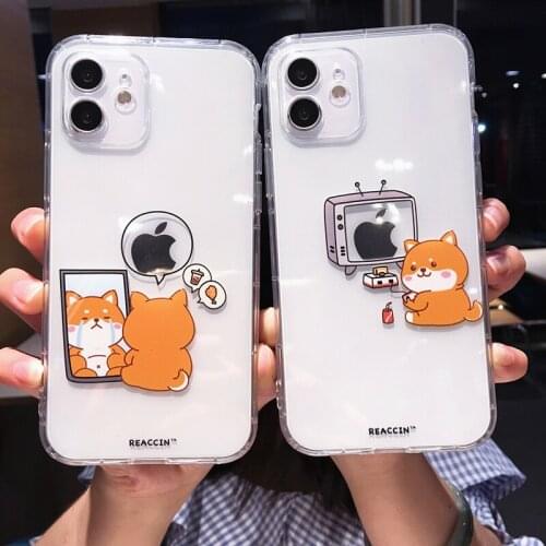 Funny Cute Cartoon Dog Couple Phone Case For iPhone 11 Pro MAX 12 Mini X XS XR 7 8 Plus Transparent Soft TPU Shockproof Cover