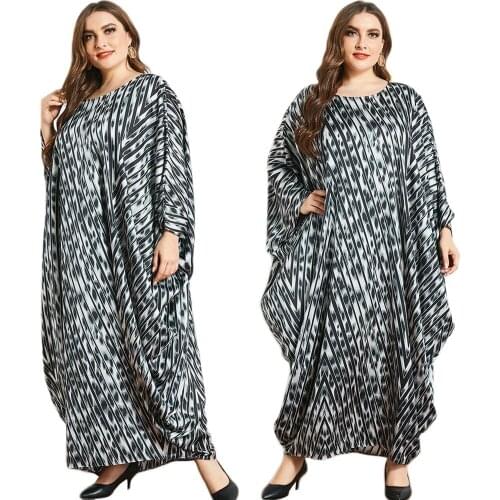 Dubai Abaya Printed Long Dress Oversized Muslim Women Robe Gown Turkish Loose Casual Ramadan Islamic Clothing Kaftan Bat Sleeve