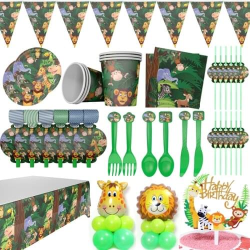 Safari Party tropical rainfore Animal Disposable Tableware Sets Baby Shower Birthday Jungle Party Supply Kid Boys Favor Birthday