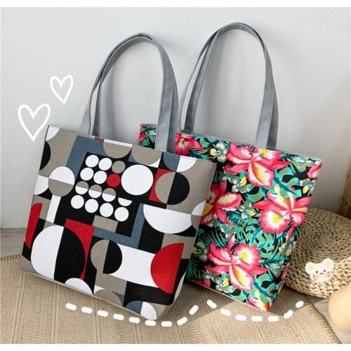 Womens Canvas Tote Bags Cartoon Students Shoulder Cotton Cloth Shopping Bag Eco Foldable Shopper Bag Female Handbag for Girls