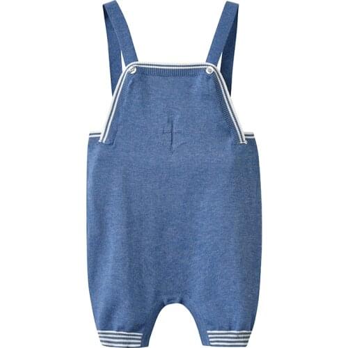 Auro Mesa Baby Boys Soft Knit Overalls Rompers One-Pieces Baby Outfits Blue Suspender Pants