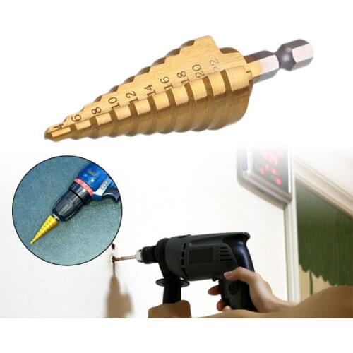 1pcs HSS Titanium Coated 4-22mm Step Cone Drill Bit Metal Wood Conical Cutter Tool