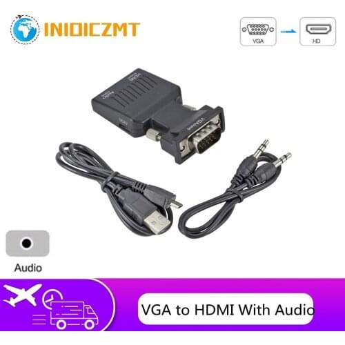 INIOICZMT VGA Male to HDMI Female Converter with Audio Adapter Cables 1080P For HDTV Monitor Projector PC Laptop TV VGA TO HDMI