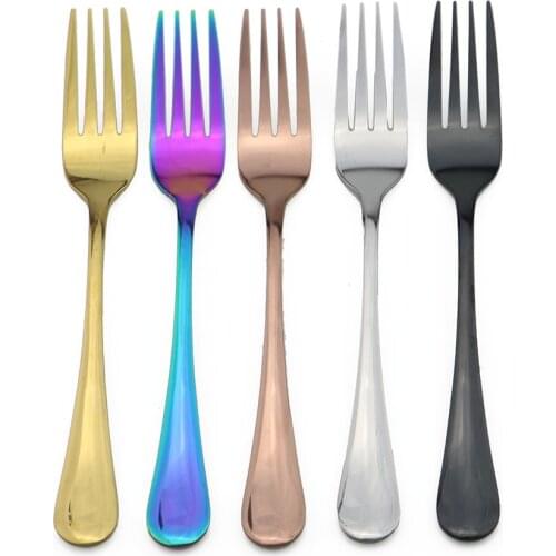 Korean 304 Dessert Salad Fork Black Dinner Furit Fork Colorful Rainbow Dinnerware Long Handle Tableware Fruit Forks Cutlery